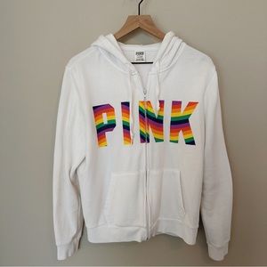 White and Rainbow PINK Hoodie Jacket 🌈